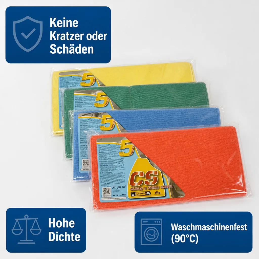INNOTEC Clean and Shine Towels grün Poliertuch 5 Stück Packung