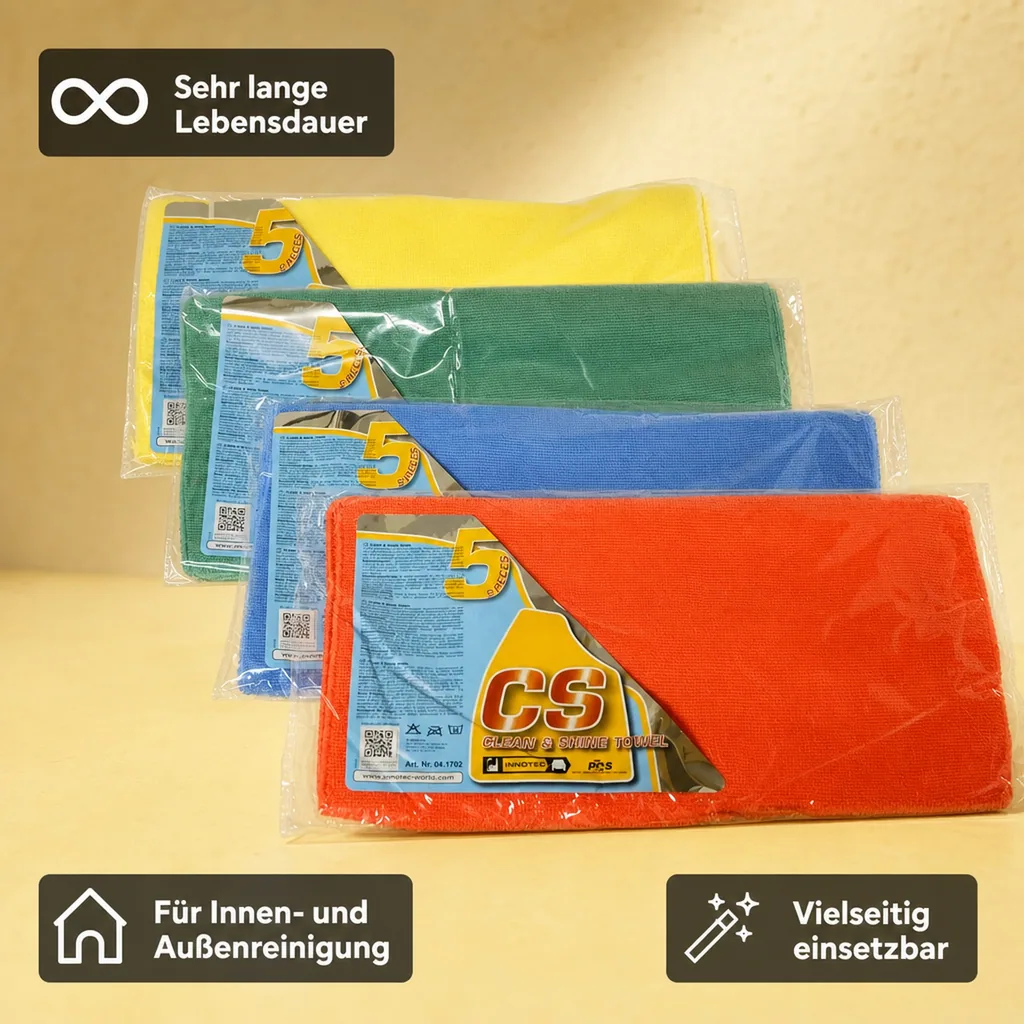 INNOTEC Clean and Shine Towels grün Poliertuch 5 Stück Packung