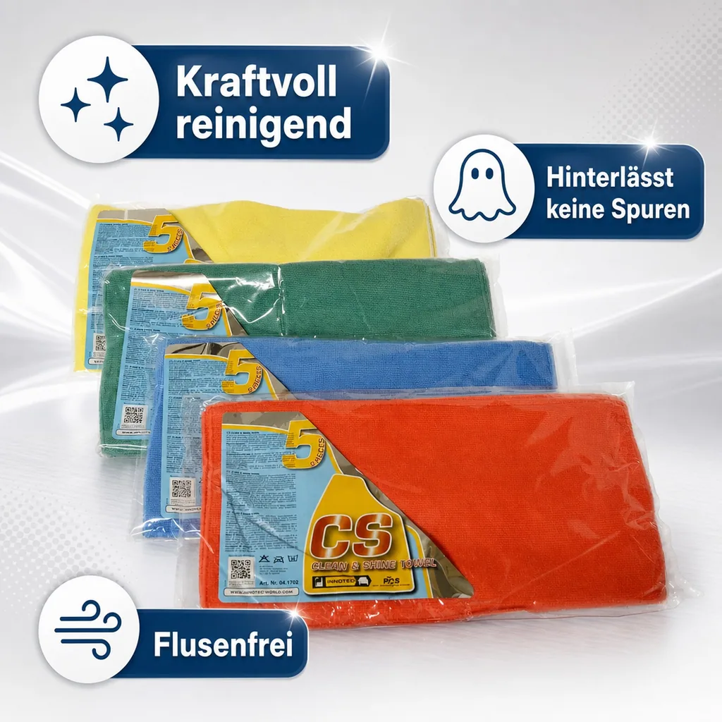 INNOTEC Clean and Shine Towels grün Poliertuch 5 Stück Packung