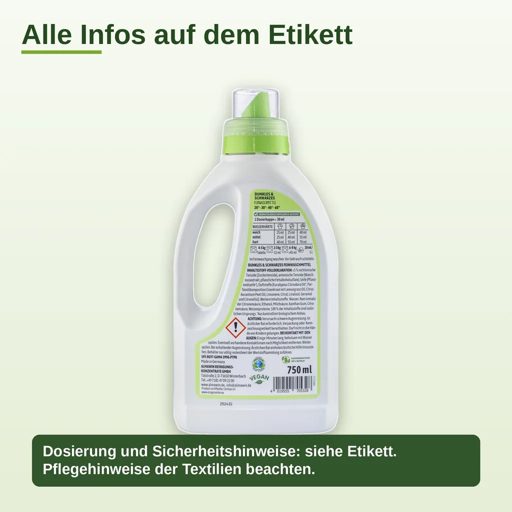 ALMAWIN Waschmittel für Dunkles und Schwarzes 6 x 750 ml