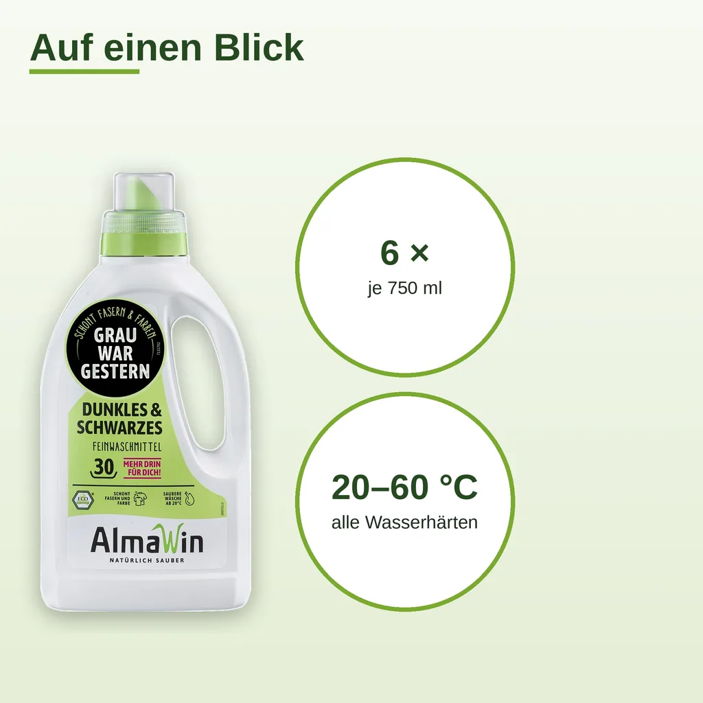 ALMAWIN Waschmittel für Dunkles und Schwarzes 6 x 750 ml