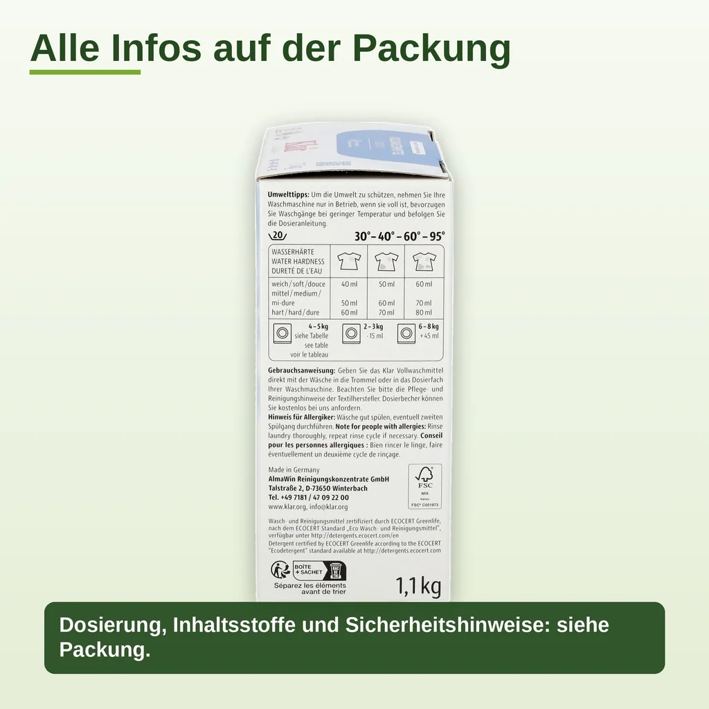 KLAR Vollwaschmittel Pulver 6 x 1,1 kg