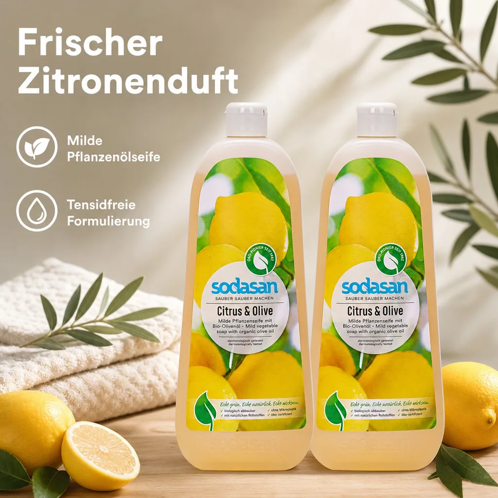 SODASAN Flüssigseife Liquid Citrus-Olive 2 x 1 Liter