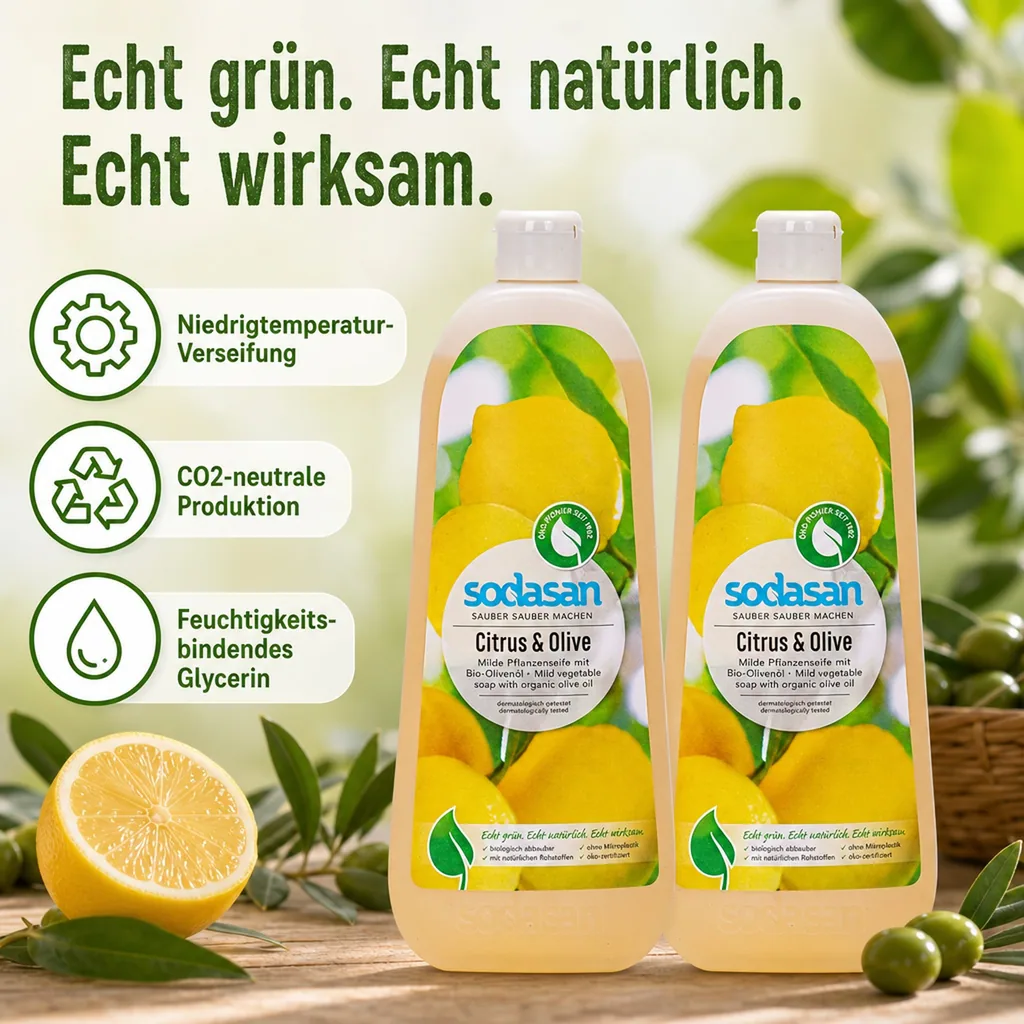 SODASAN Flüssigseife Liquid Citrus-Olive 2 x 1 Liter