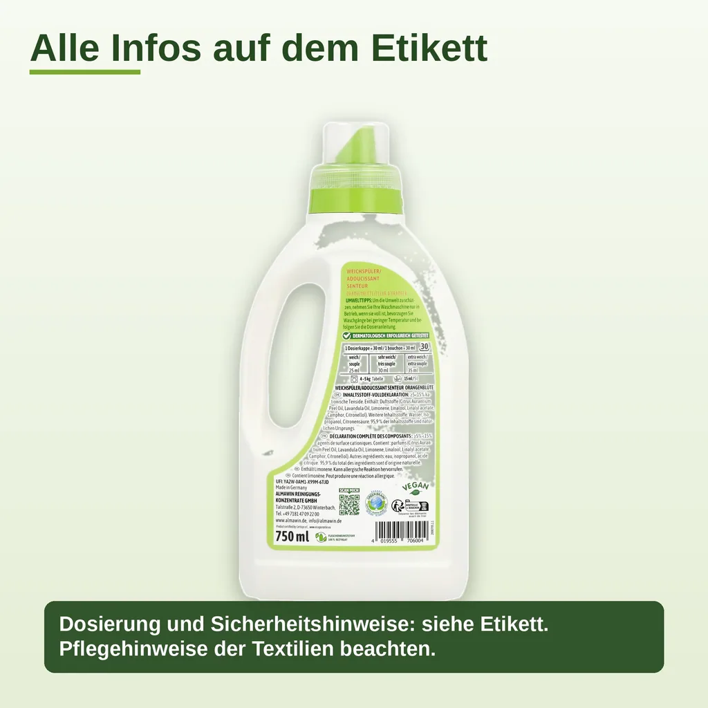 ALMAWIN Weichspüler 6 x 750 ml mit Orangenblüte