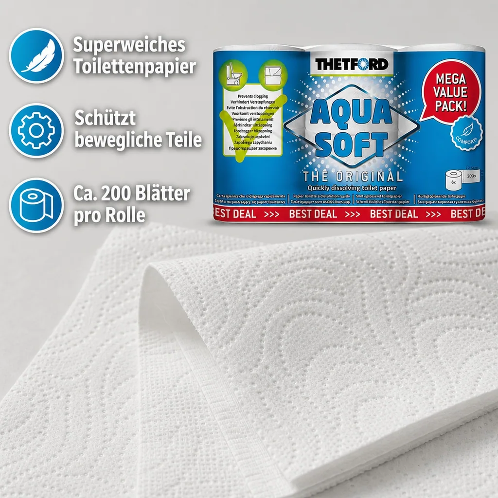 THETFORD Aqua Soft Toilettenpapier 1 Packung = 6 Rollen