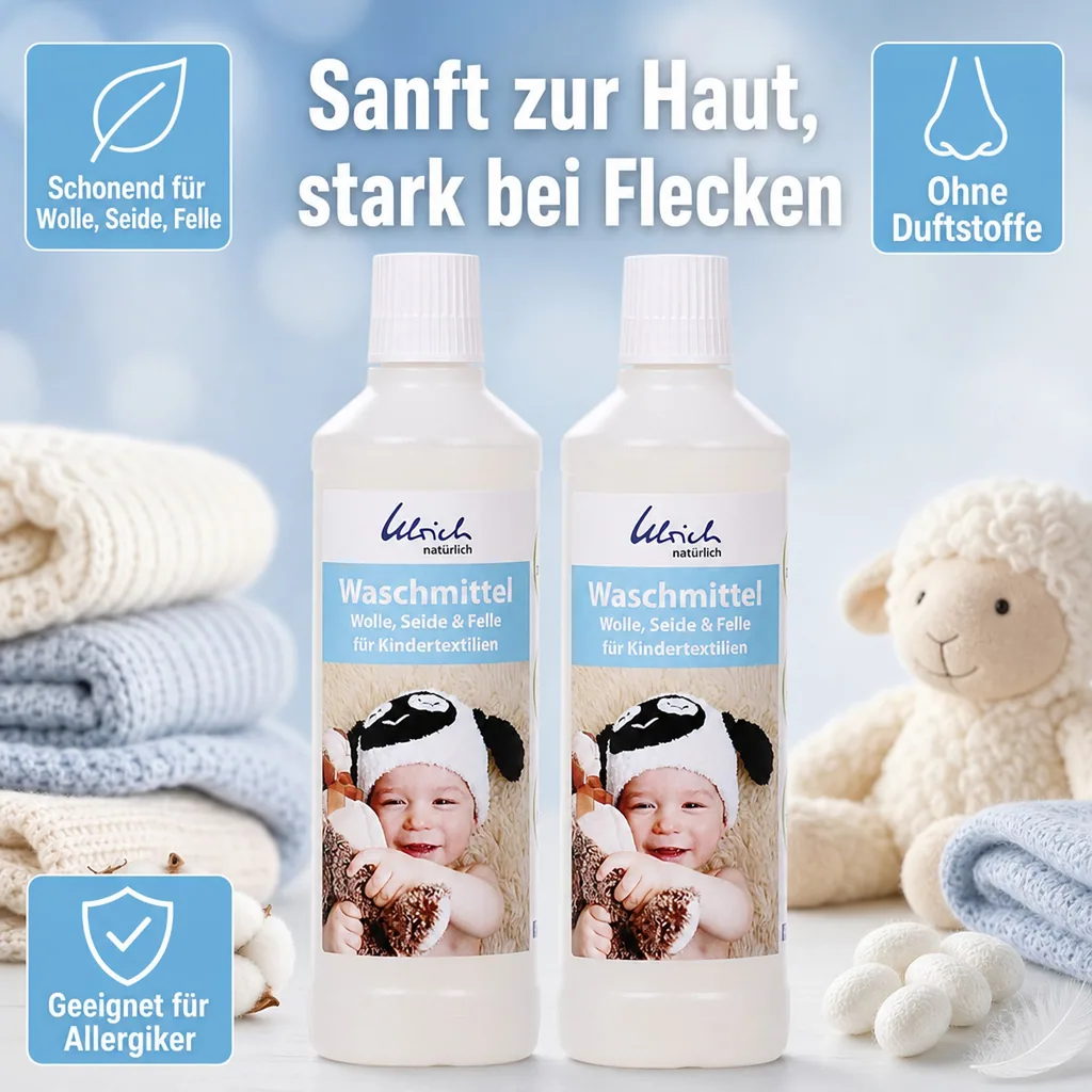 ULRICH natürlich Waschmittel für Kindertextilien 2 X 500 ml flüssig Wolle, Seide & Felle