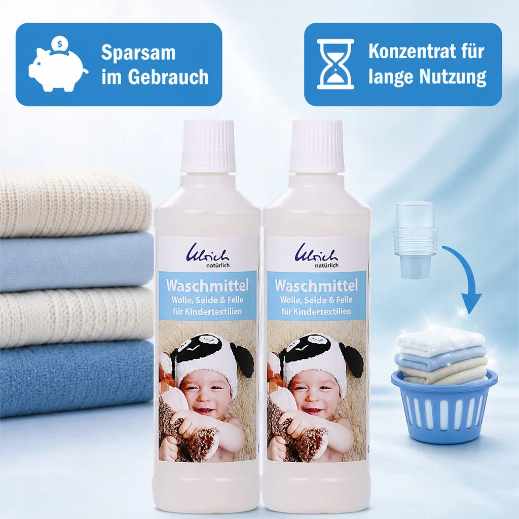 ULRICH natürlich Waschmittel für Kindertextilien 2 X 500 ml flüssig Wolle, Seide & Felle