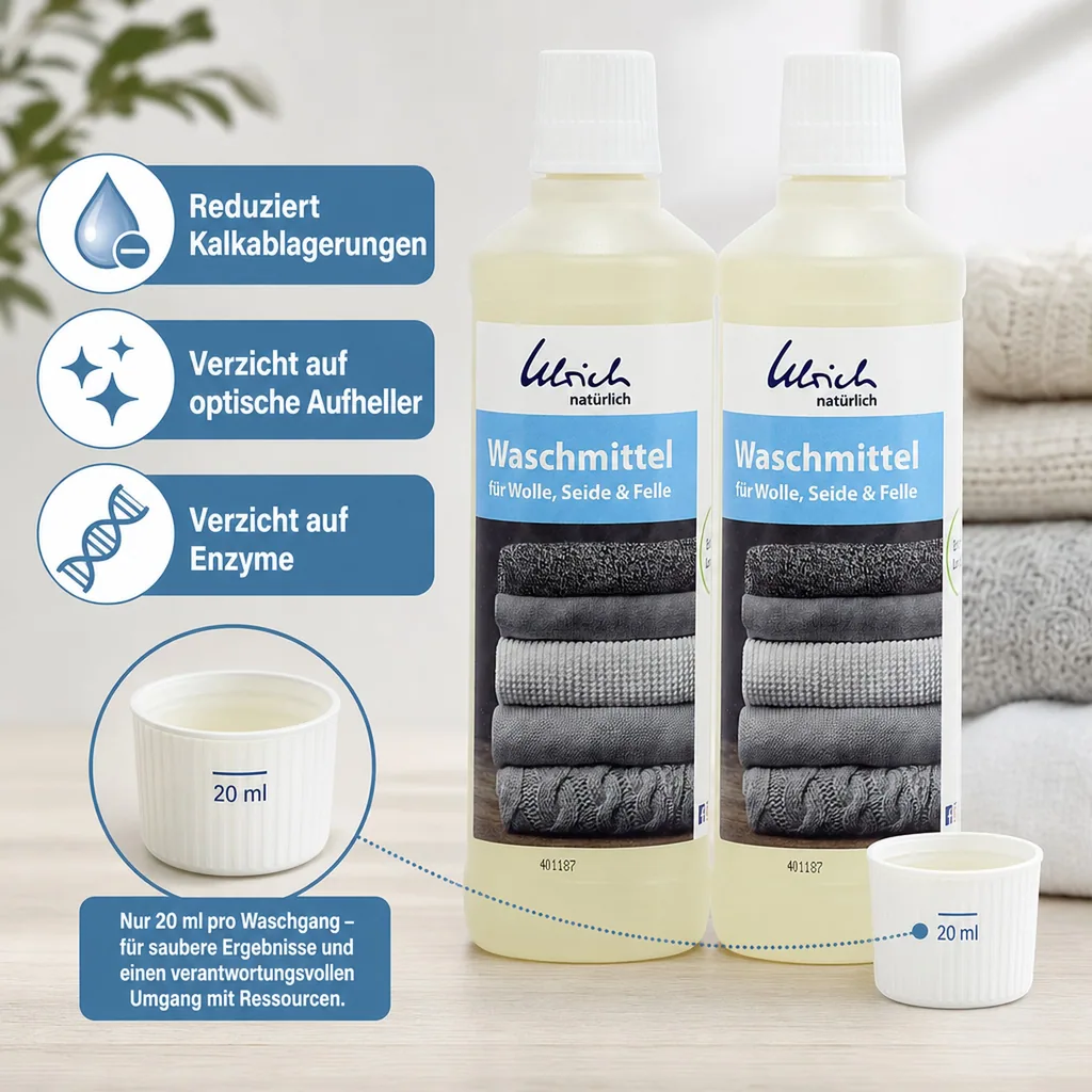 ULRICH natürlich Waschmittel für Wolle, Seide und Felle 2 x 500 ml flüssig mit Lanolin