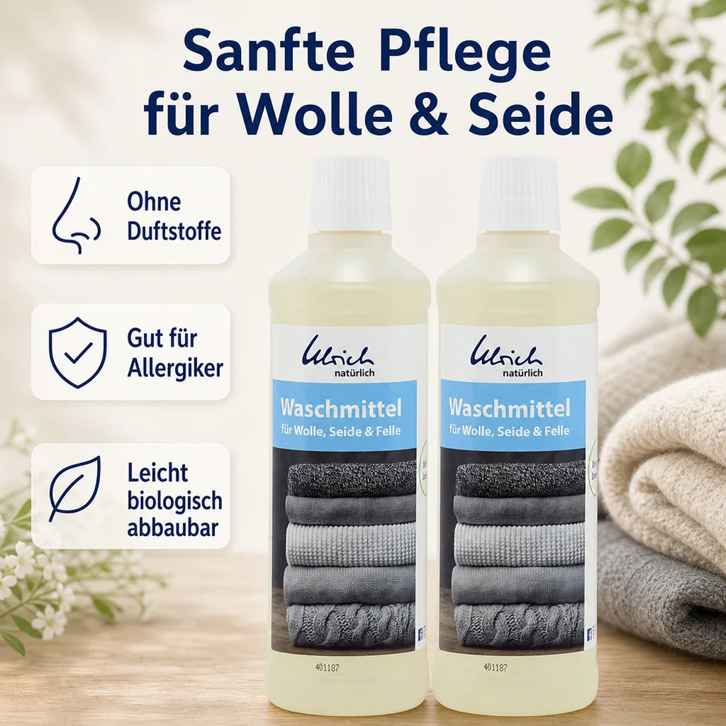 ULRICH natürlich Waschmittel für Wolle, Seide und Felle 2 x 500 ml flüssig mit Lanolin