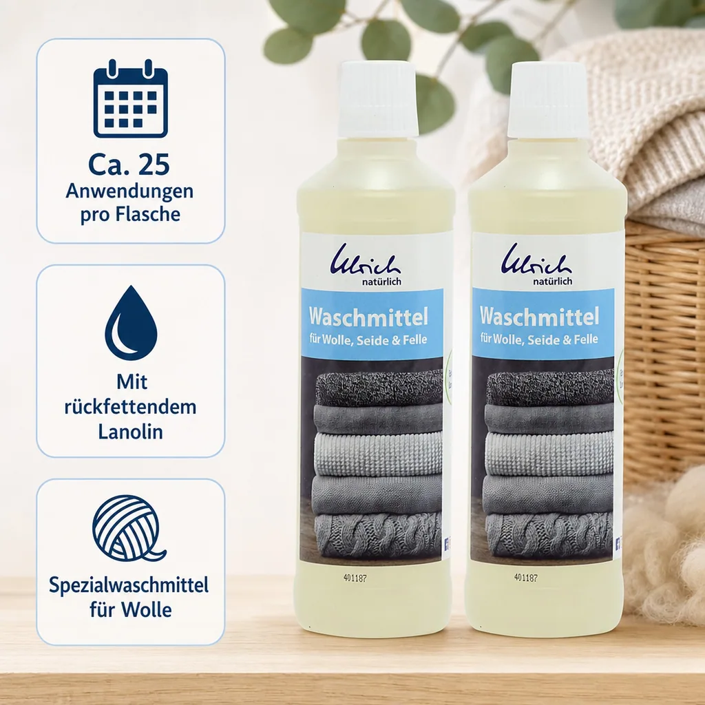 ULRICH natürlich Waschmittel für Wolle, Seide und Felle 2 x 500 ml flüssig mit Lanolin
