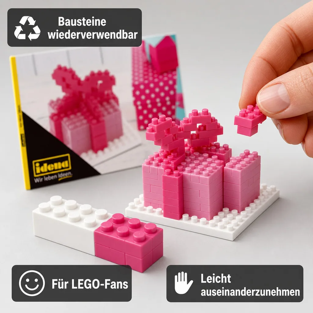 Idena, Minibausteine Postkarte - Spielwaren für Kinder und kreative Bastelprojekte, Art: Glückspilz