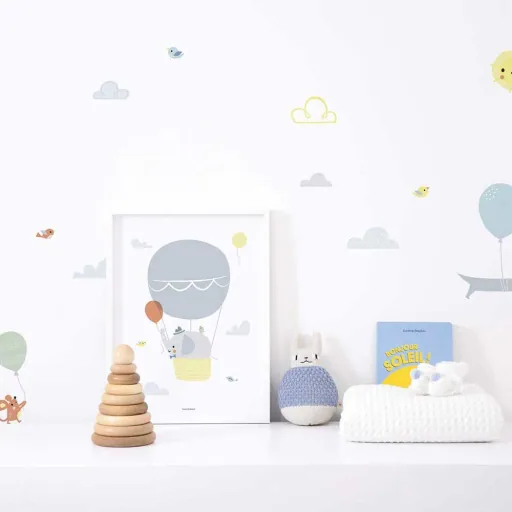 Lilipinso Poster Elefant im Ballon grau gelb