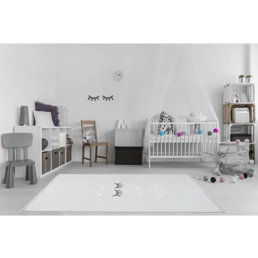Livone Kinderteppich waschbar schlafende Augen silbergrau, Teppichgrösse: 140 x 190 cm