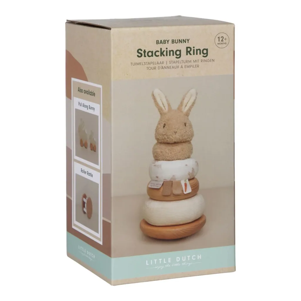 Little Dutch Stapelturm mit Ringen Baby Bunny - Motorikspielzeug aus Holz für Kleinkinder, 11x11x26