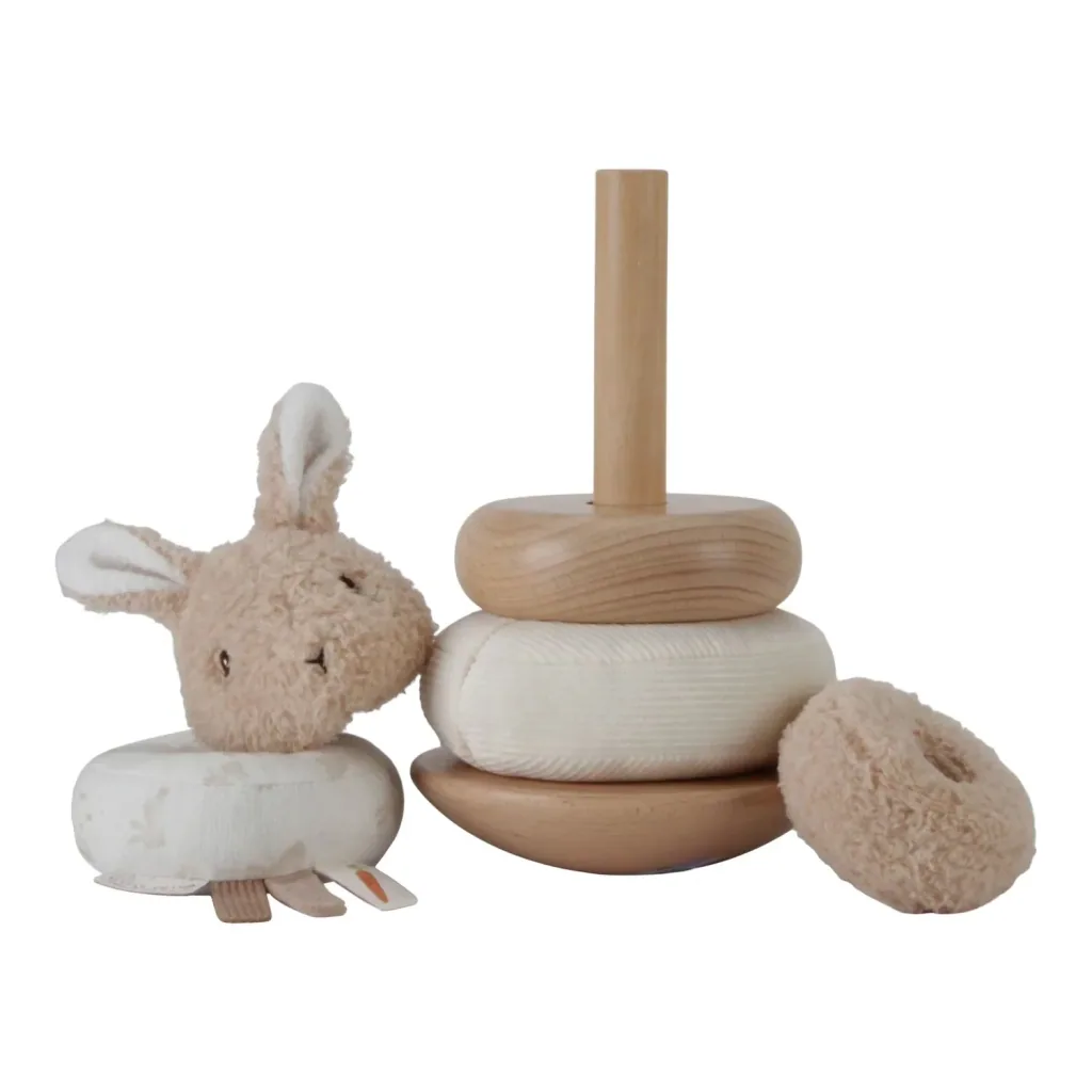 Little Dutch Stapelturm mit Ringen Baby Bunny - Motorikspielzeug aus Holz für Kleinkinder, 11x11x26