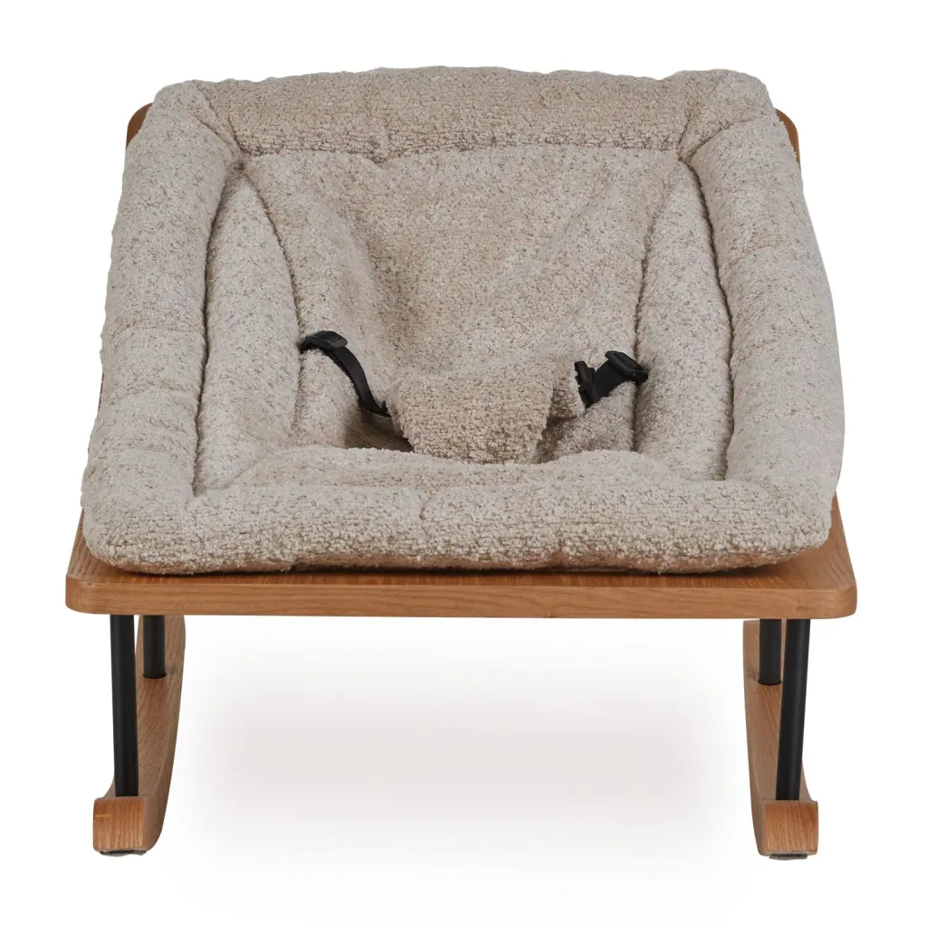 Quax Babywippe, Schaukelwippe mit weichem Teddystoff-Bezug | Beruhigende Babyliege aus Massivholz, Farbe: Schaf
