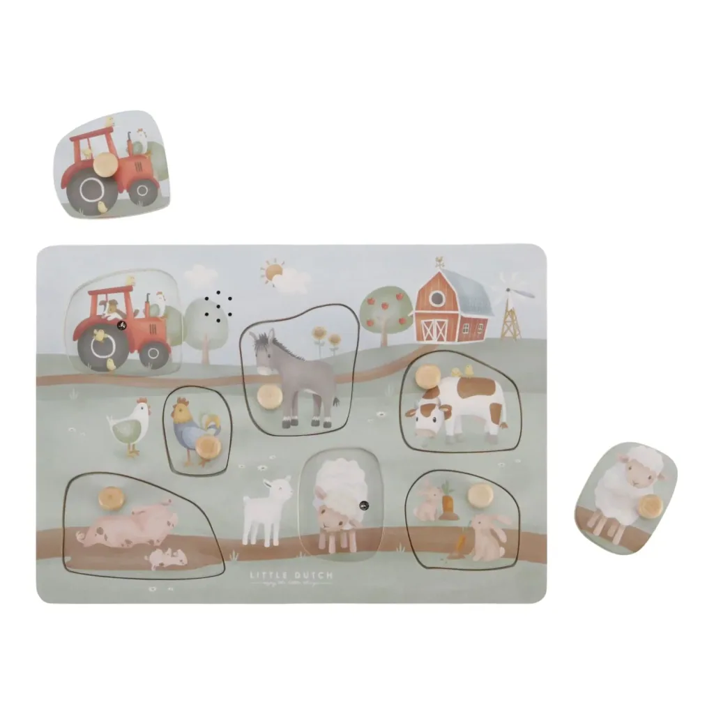 Little Dutch Holzpuzzle, Kinderpuzzle, Soundpuzzle Little Farm - Lernspielzeug mit Tiergeräuschen für Kinder ab 12 Monaten