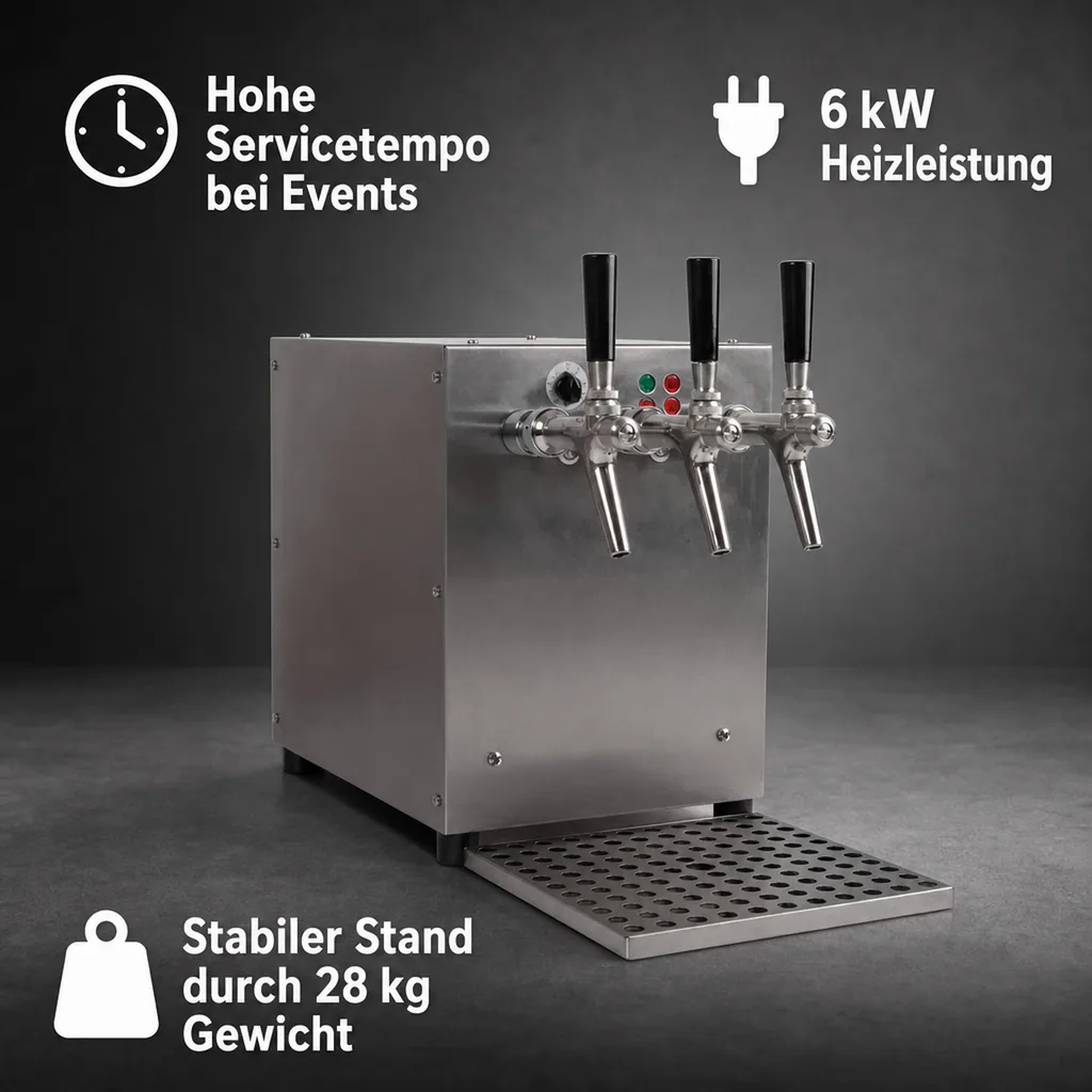 Glühweinzapfanlage, Getränke durchlauferhitzer - mit selbstansaugender Pumpe, Edelstahl, 3-leitig 6 KW