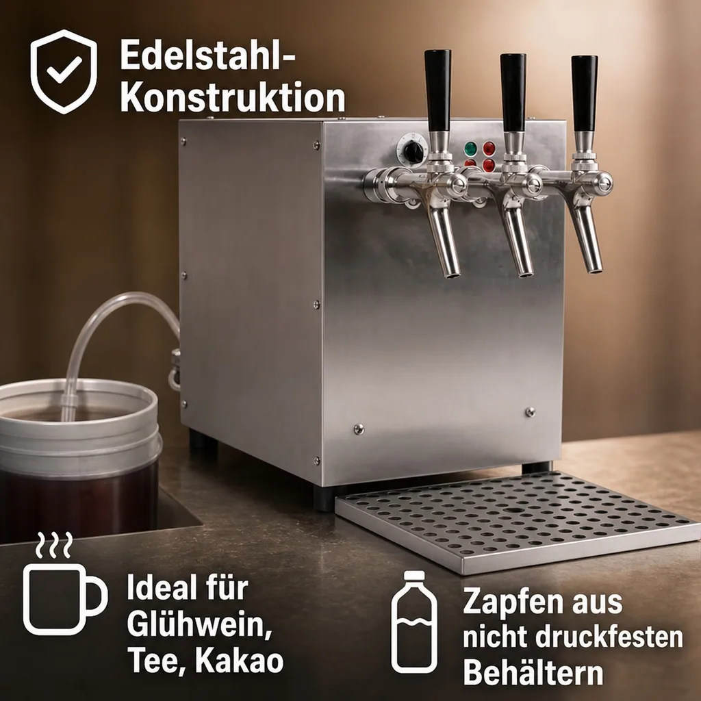 Glühweinzapfanlage, Getränke durchlauferhitzer - mit selbstansaugender Pumpe, Edelstahl, 3-leitig 6 KW