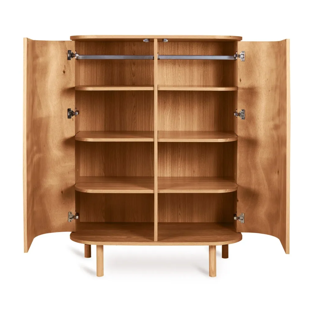 Quax Yume Kleiderschrank mit Eschenholzbeinen und MDF-Türen, Schiebesystem und Soft-Close-Funktion, Farbe: Naturasche