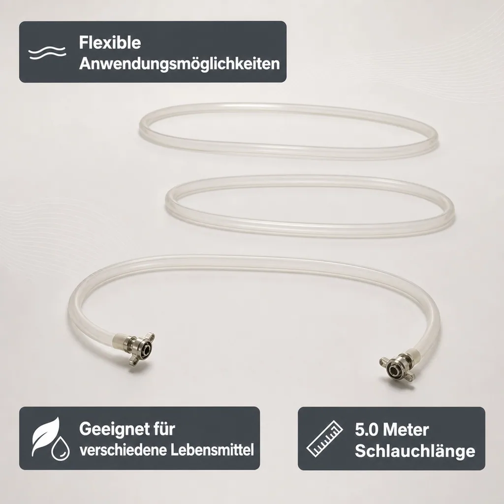 Bierleitung, Bierrohr, Brauereischlauch, Bierschlauch - 7 mm, komplett, 5,0 m