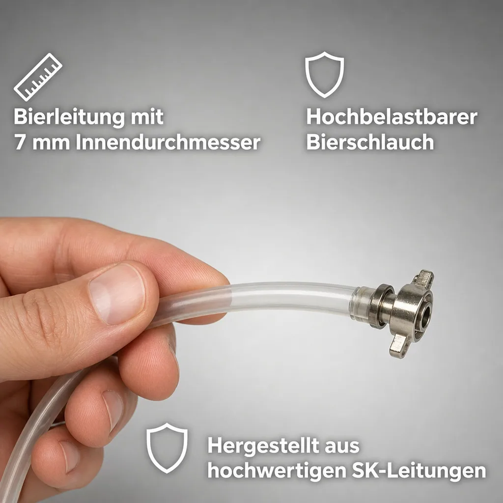 Bierleitung, Bierrohr, Brauereischlauch, Bierschlauch - 7 mm, komplett, 5,0 m