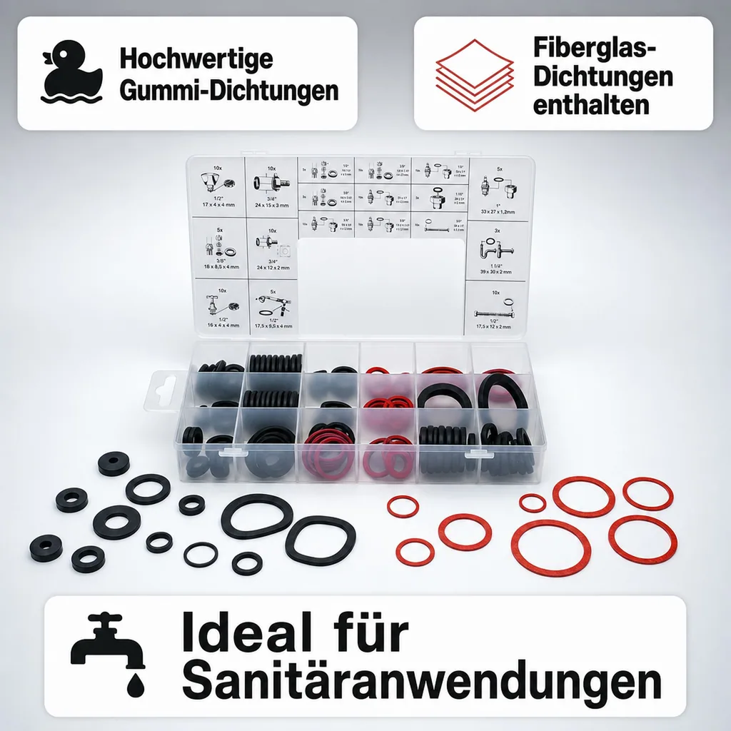 Dichtring-Sortiment | Gummi und Fiberglas | 141-tlg.
