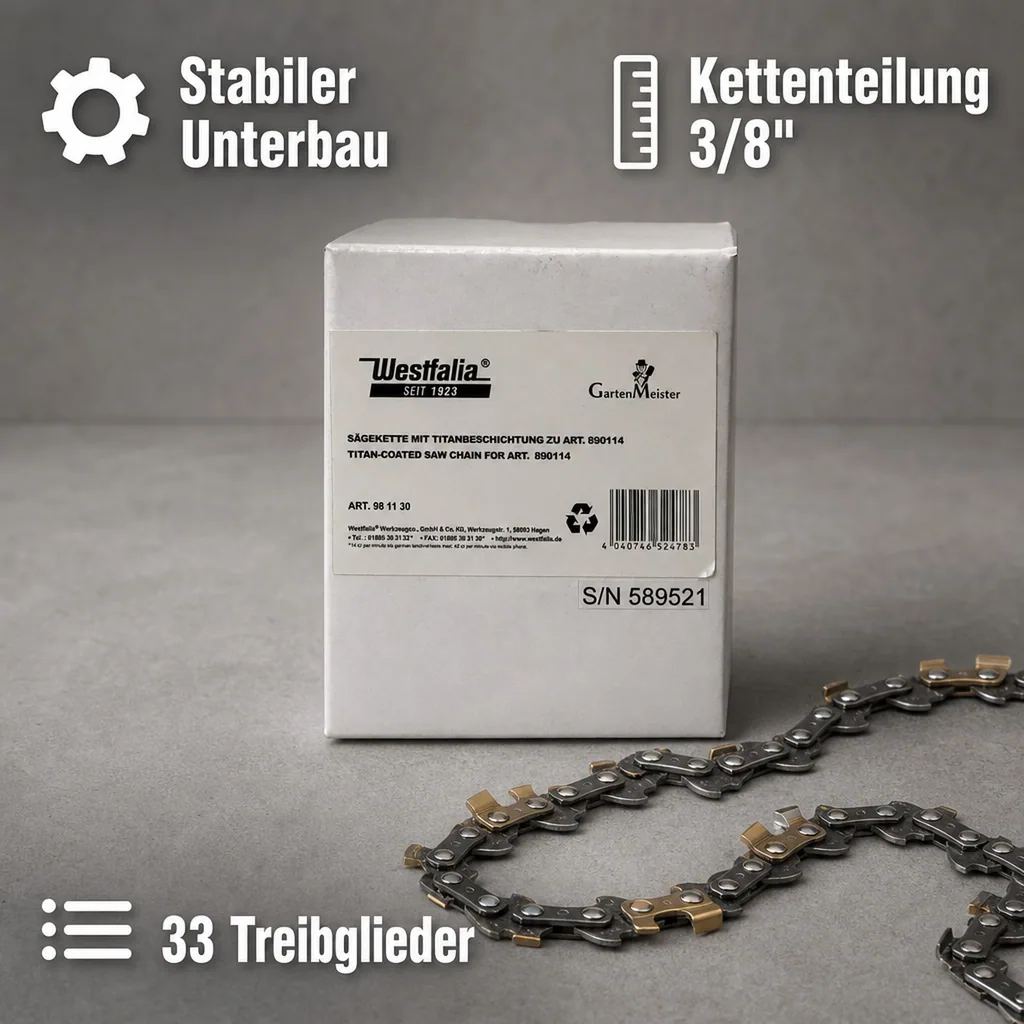 Titan-Sägekette für 20 cm Schwert, 33 Glieder, Stärke 1,1 mm, Teilung 3/8"