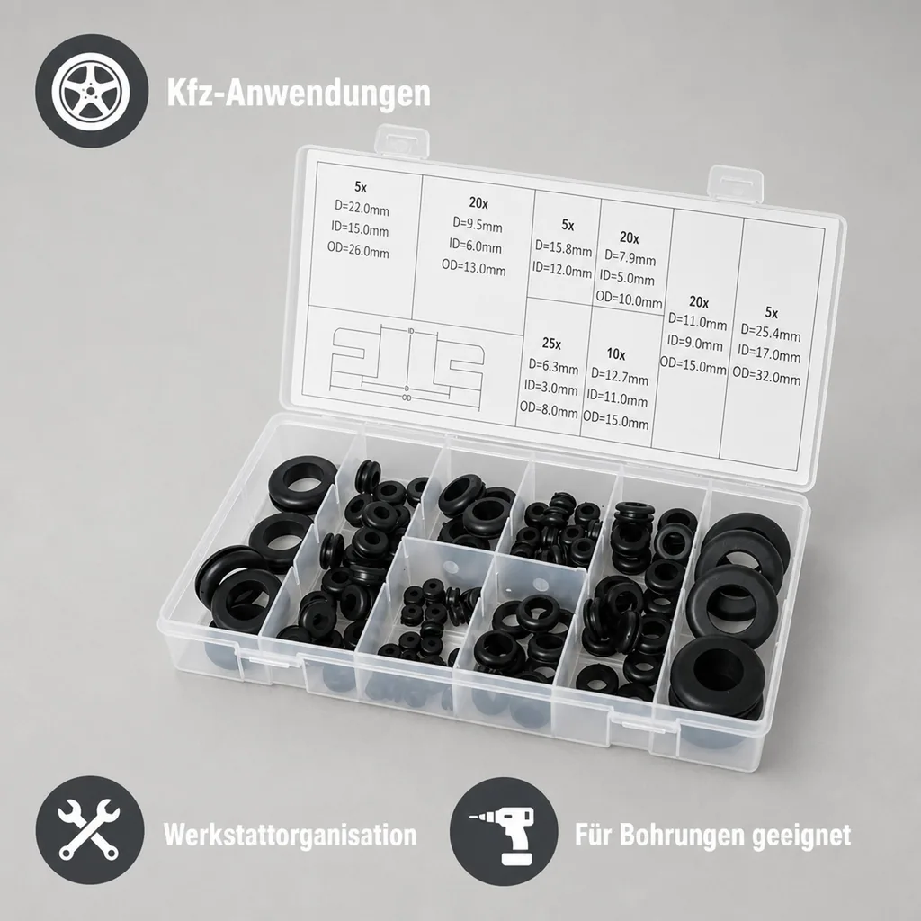 Gummi Durchgangstüllen Set, 110 teilig