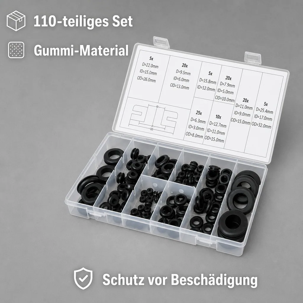 Gummi Durchgangstüllen Set, 110 teilig