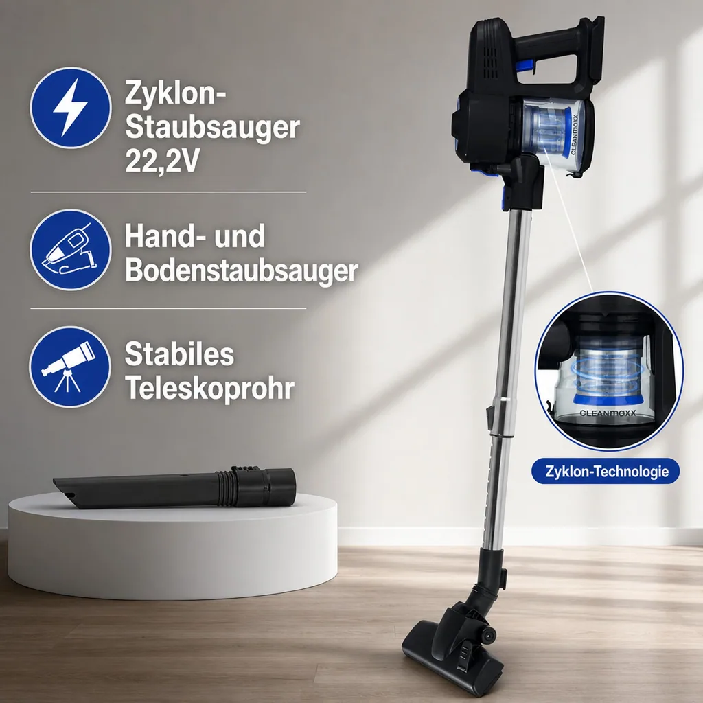 Zyklon-Staubsauger 22,2V schwarz/blau – Ohne Akku und Ladegerät