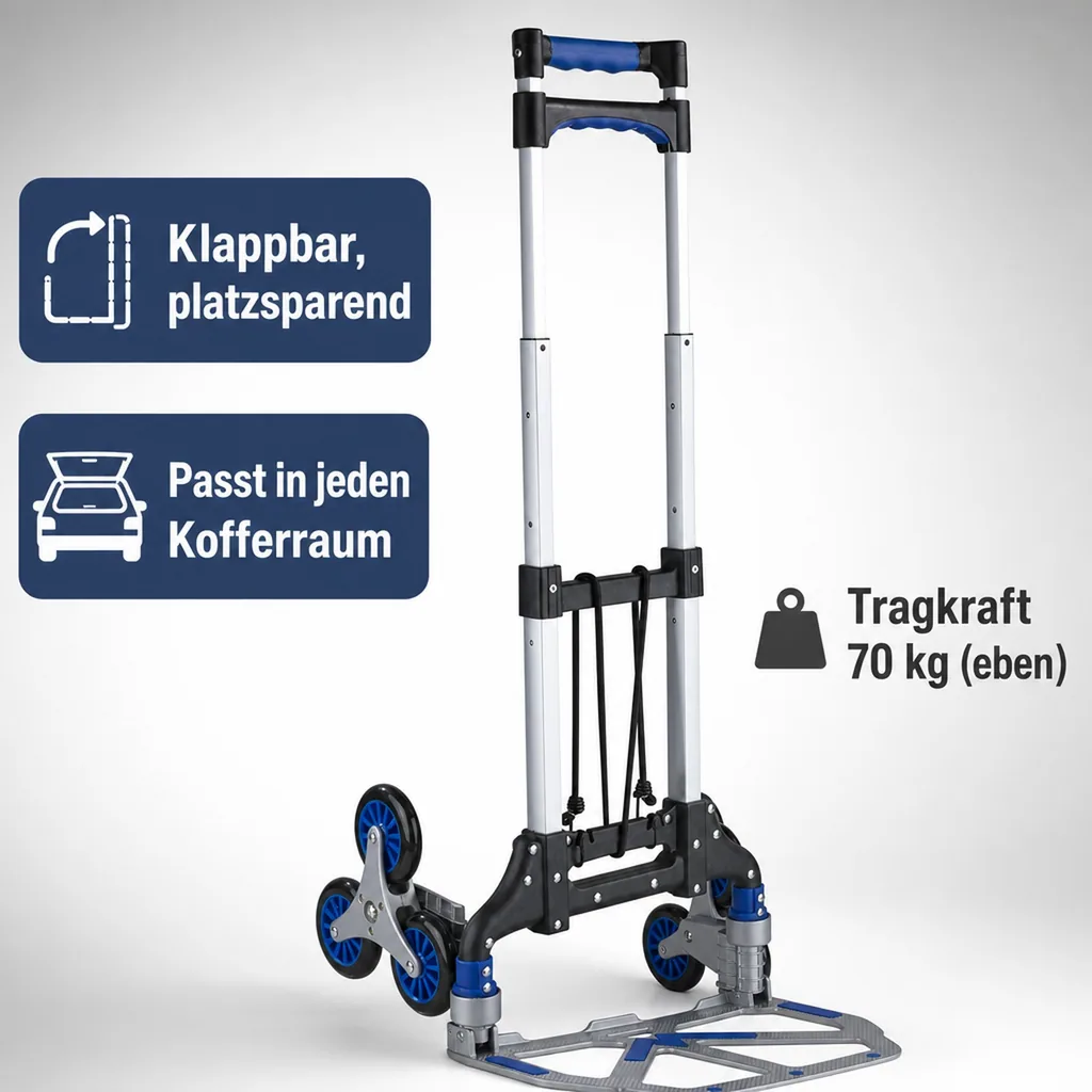Treppen-Sackkarre, klappbar, 70 kg Tragkraft