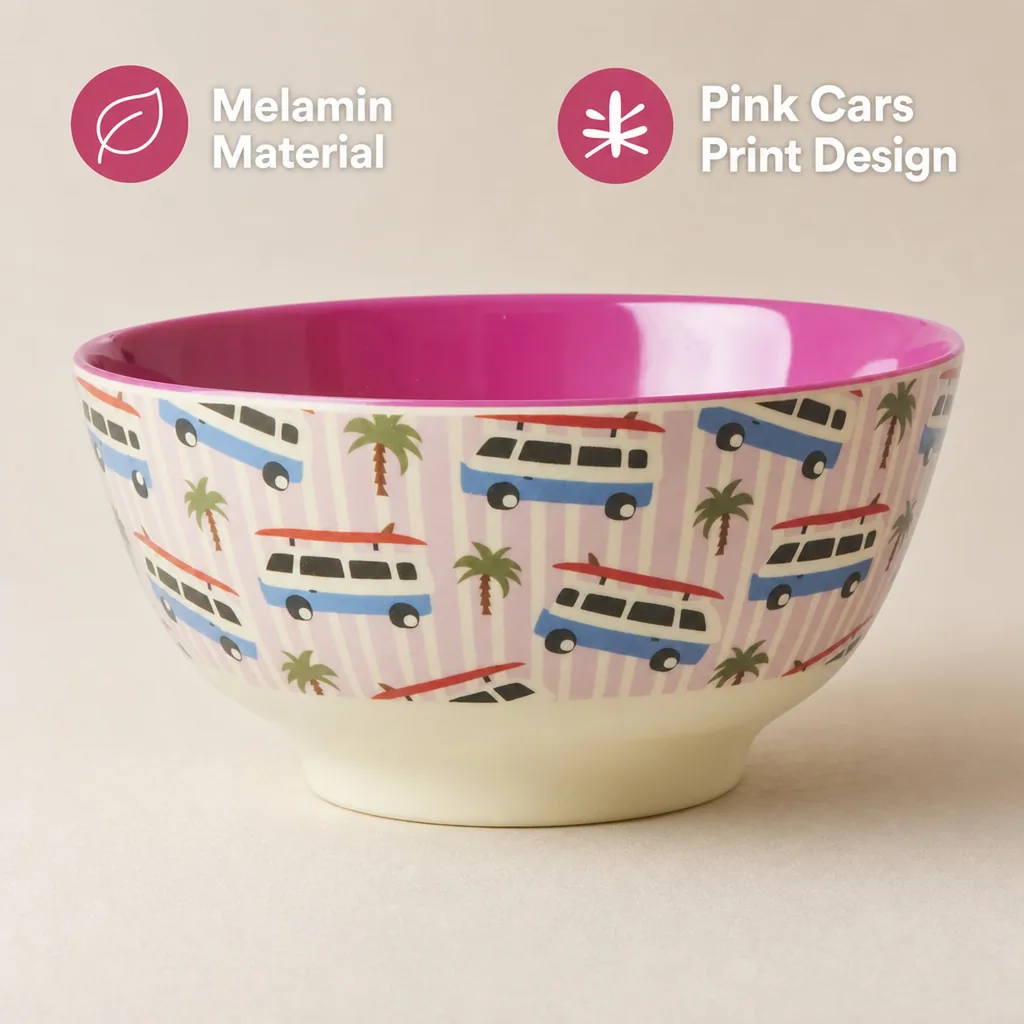 RICE Teller, Schüssel - Pink Cars Print, Melamin, Größe: mittel