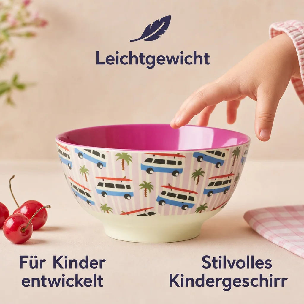 RICE Teller, Schüssel - Pink Cars Print, Melamin, Größe: mittel