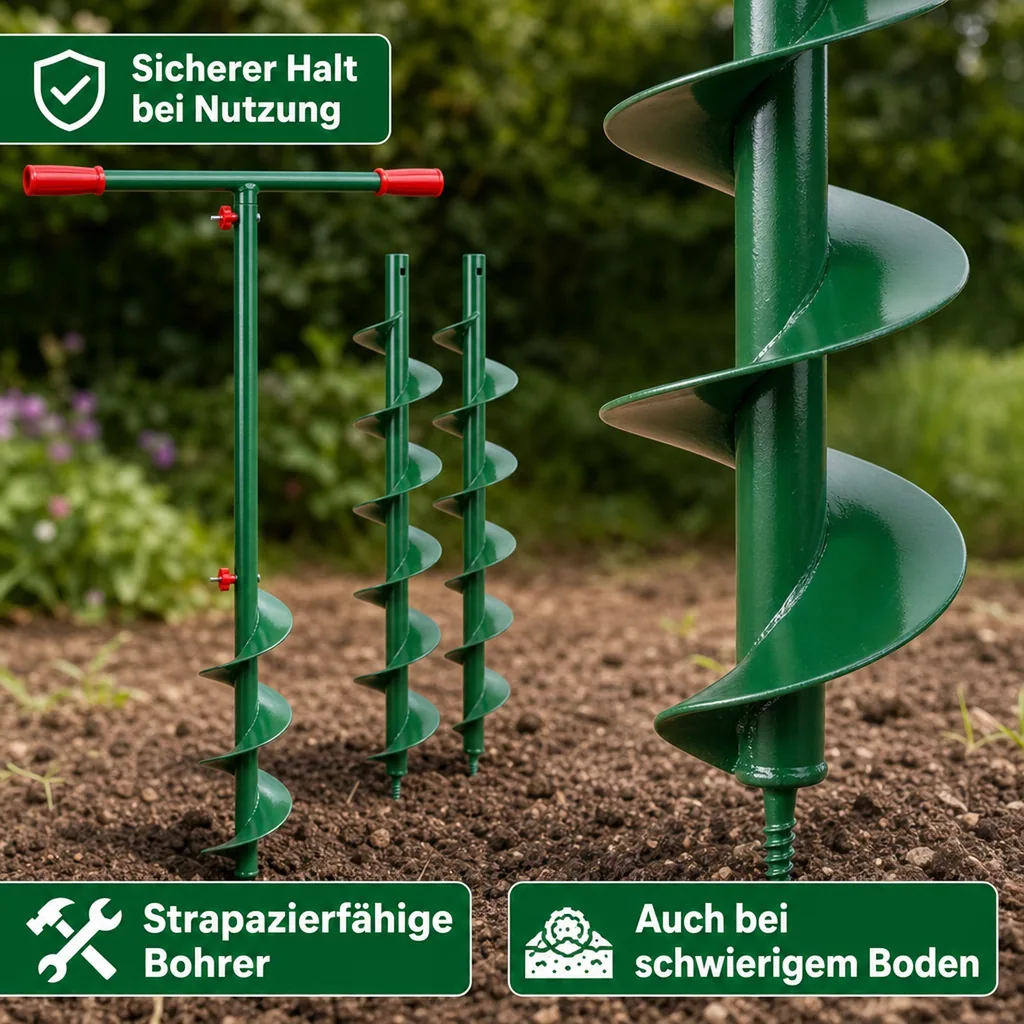 Hand-Erdlochbohrer-Set GMELB,  3 Bohrer mit Verlängerung