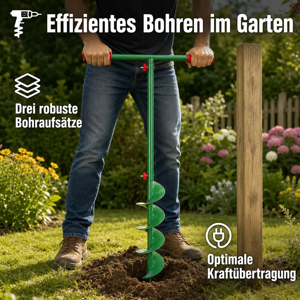 Hand-Erdlochbohrer-Set GMELB,  3 Bohrer mit Verlängerung