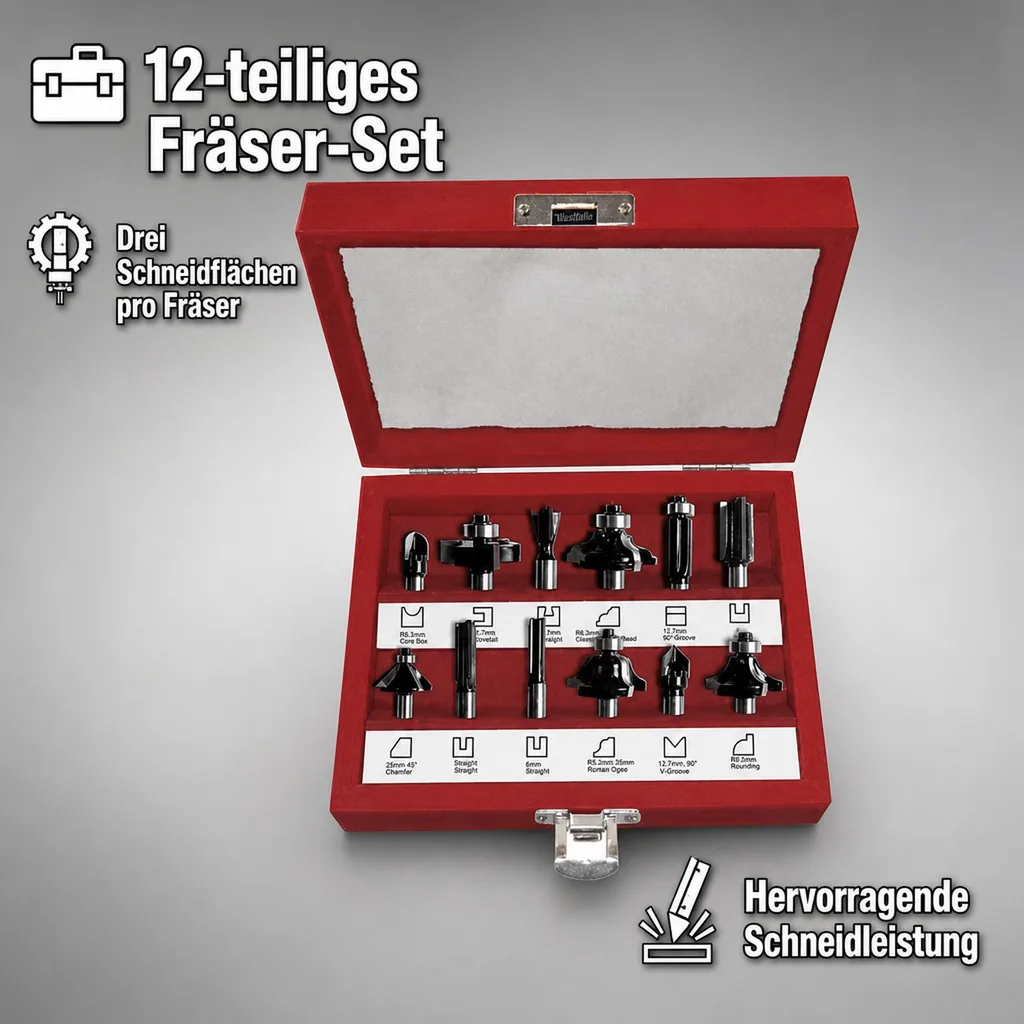 Fräser Satz mit 3 Schneidflächen, 12-teilig, Schaftlänge 42 mm