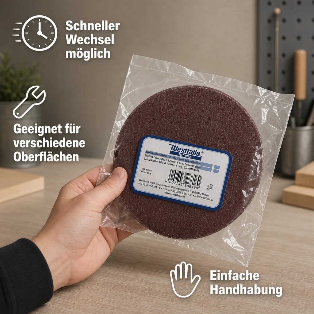 Schleifpapier K80, Durchmesser 125 mm, selbstklebend, 6 Stück