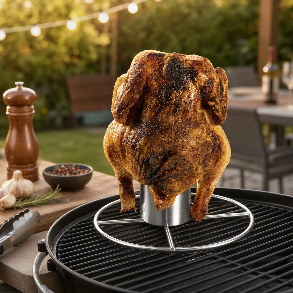 Grill-Hähnchenhalter mit Aromabehälter, Edelstahl