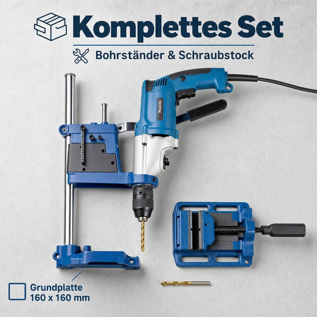 Bohrständer und Maschinenschraubstock im Set