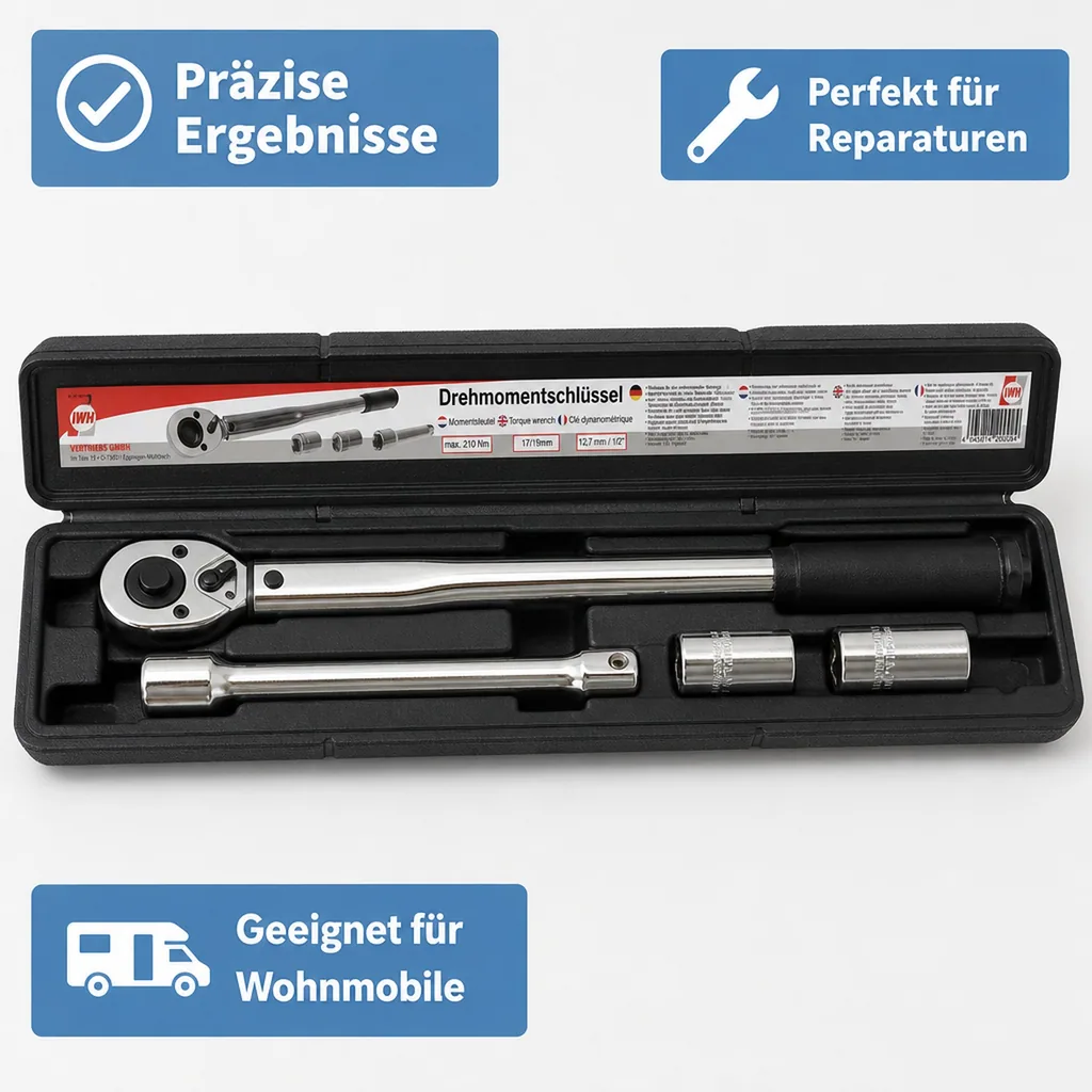 Drehmomentschlüssel mit Verlängerung und Nüssen 17/19 mm