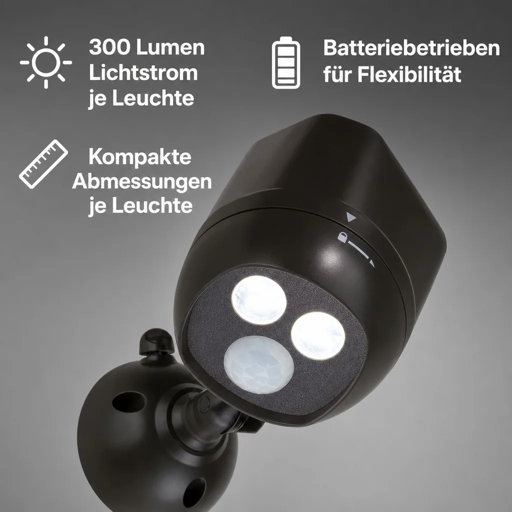 LED-Sicherheitsleuchte mit Funkkopplung, 2 Stück (Batterien nicht enthalten)