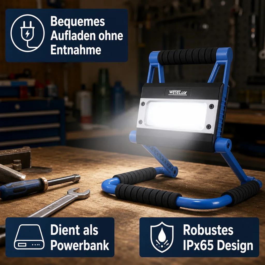 Faltbare LED Arbeitsleuchte, wiederaufladbar, 25 Watt