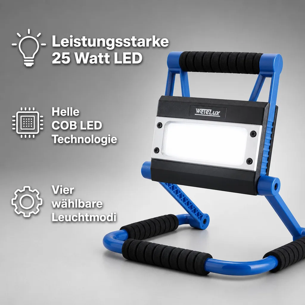 Faltbare LED Arbeitsleuchte, wiederaufladbar, 25 Watt