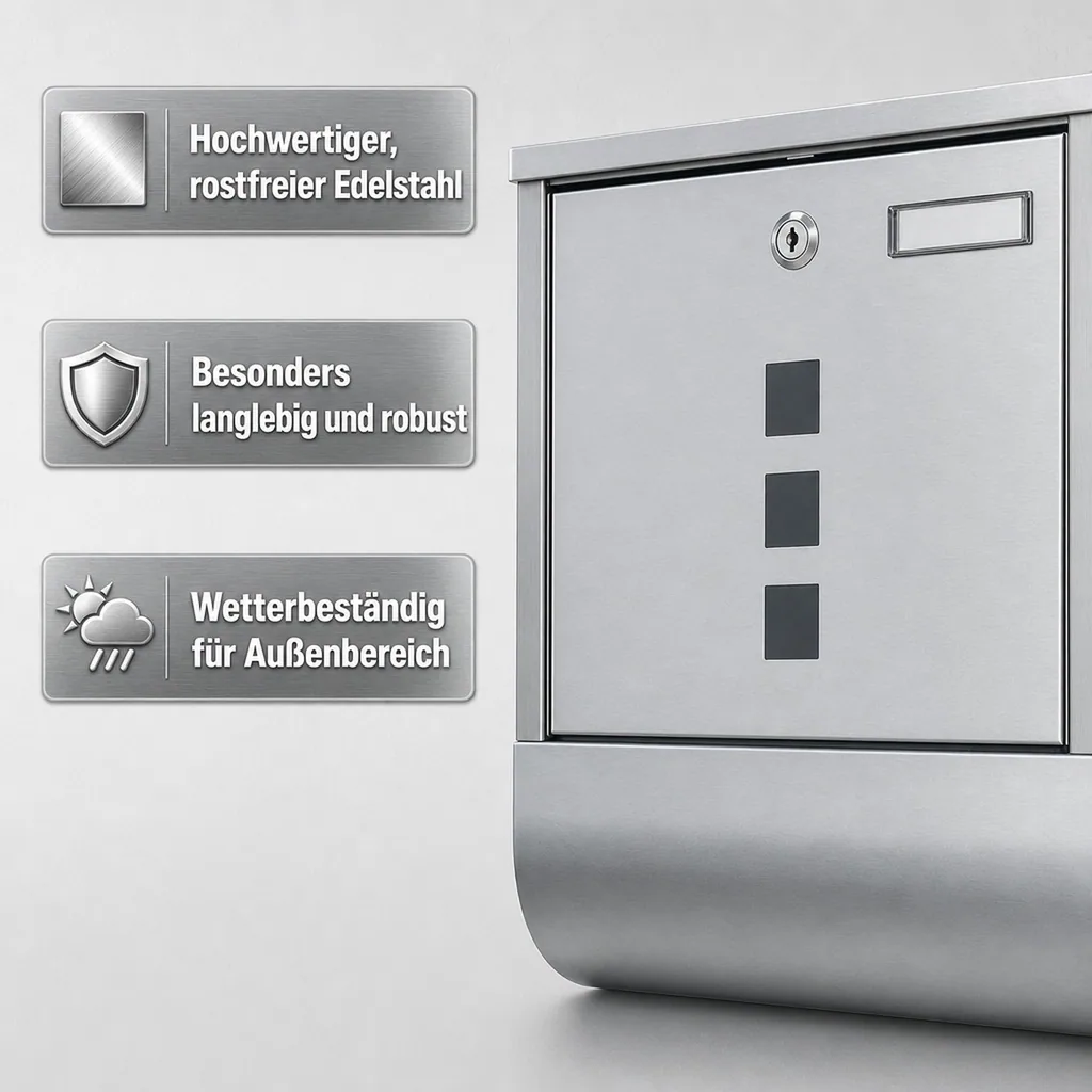 Edelstahl Briefkasten quadratisch, mit Zeitungsfach unten