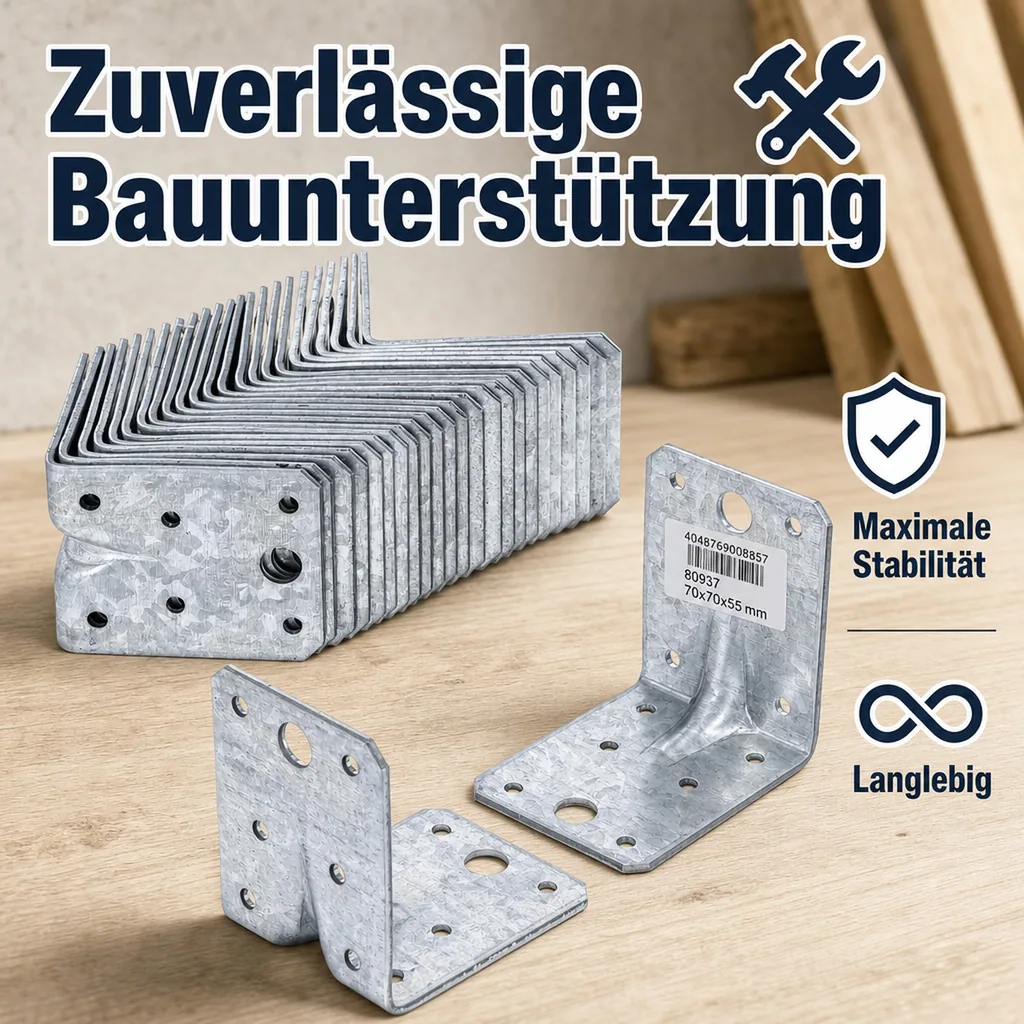 Winkelverbinder mit Sicke 70 x 70 x 55 mm, 25 Stück