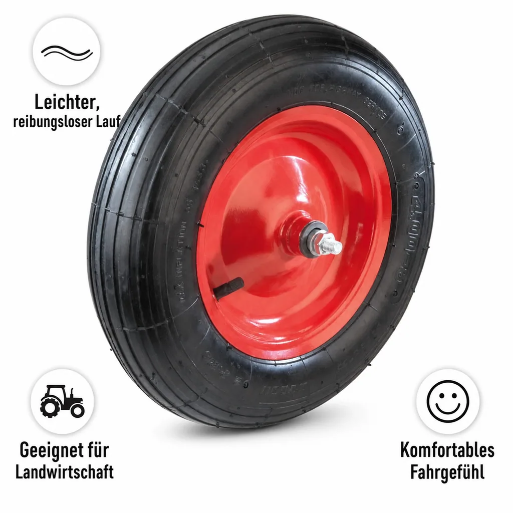 Schubkarrenrad mit Achse, Bohrung 20 mm, Gewinde 12 mm, 1 Stück