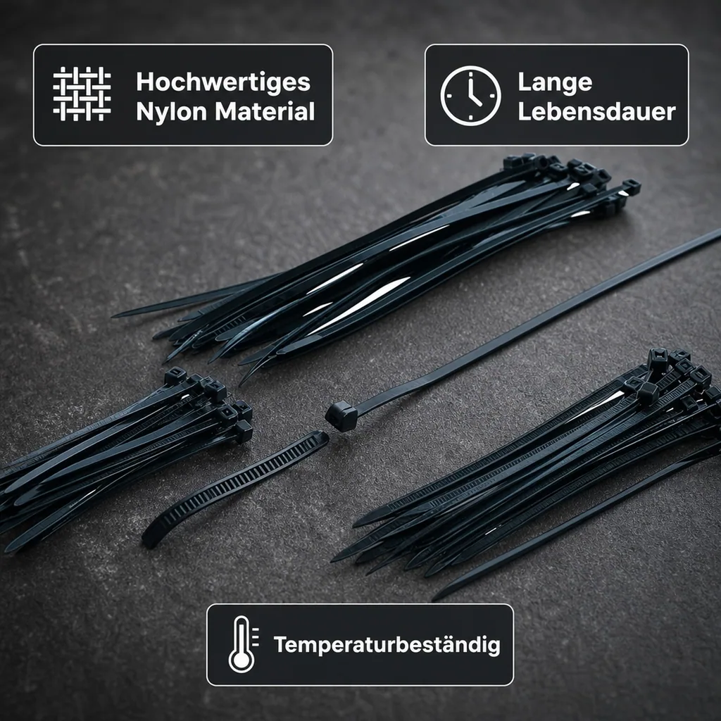 Kabelbinder-Sortiment, schwarz, 100-200 mm, 75-tlg.