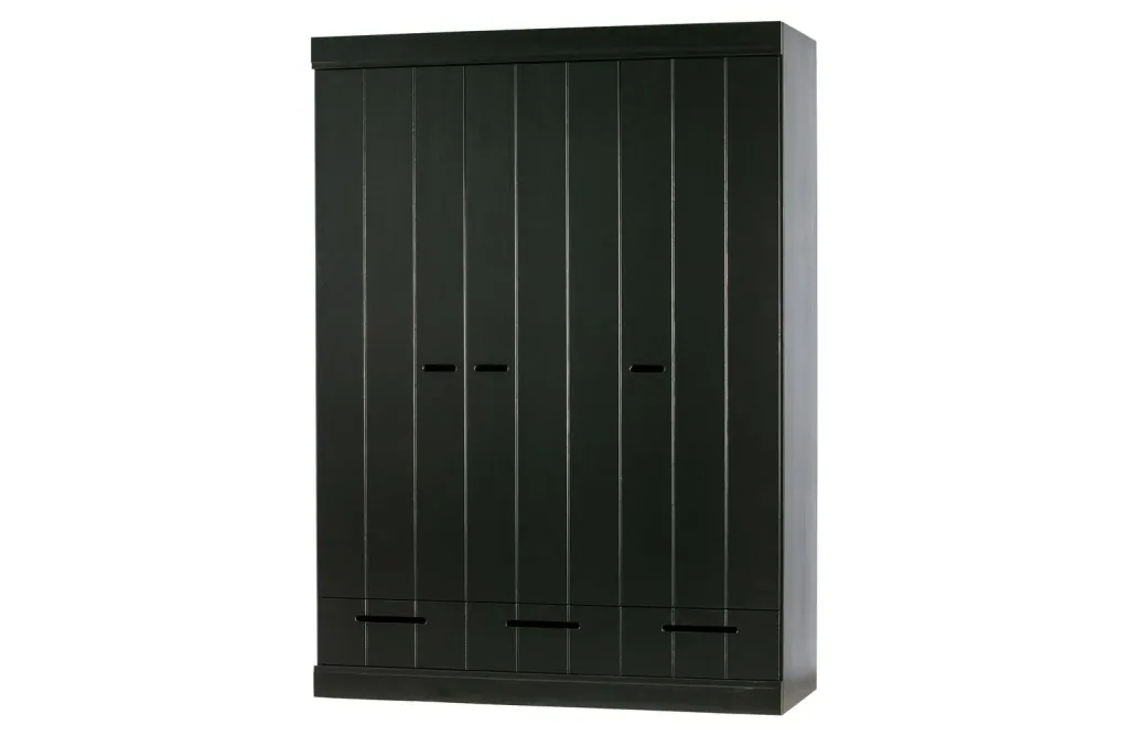 WOOOD - Schrank Connect, 3-türig, mit 3 Schubladen, Kiefer, 195x140x53 cm, Farbe: schwarz